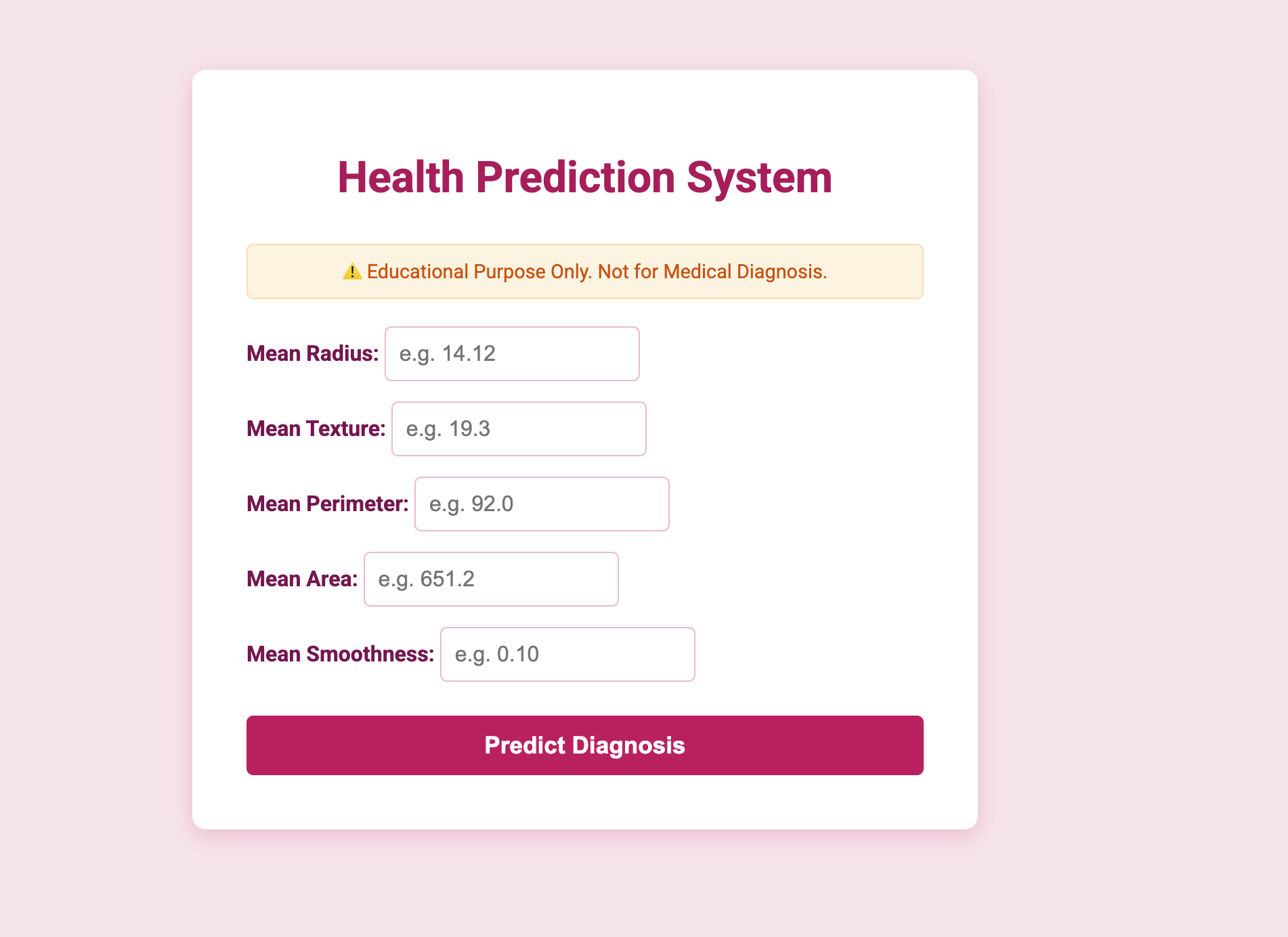 Breast Cancer Predictor interface